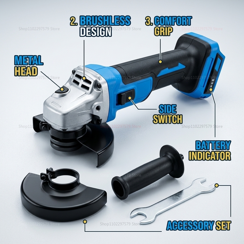 Brushless Angle Grinder Battery Powered - Draadloze borstelloze haakse slijper, compatibel met