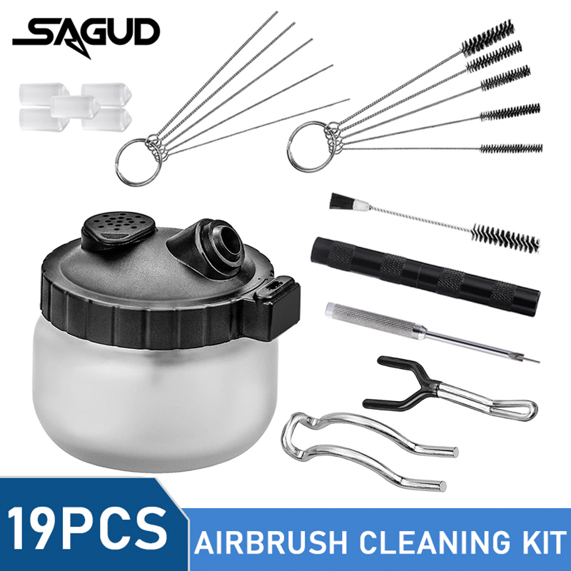 Airbrush Kit With Mini Compressor - SAGUD 19-delige airbrush reinigingsset met reinigingspot,